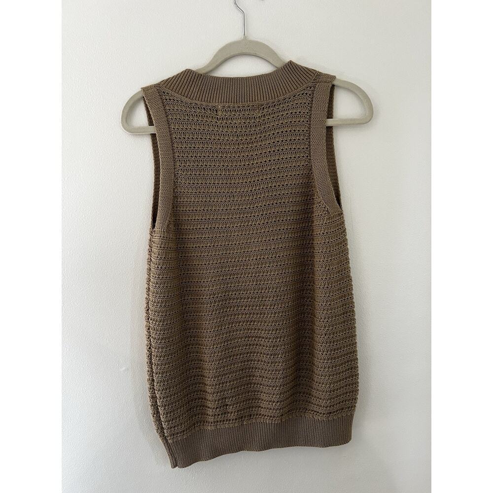 AMO Jean Open Knit Jerry Sweater Vest Tan Brown Size XS Pima Cotton - Picture 7 of 7